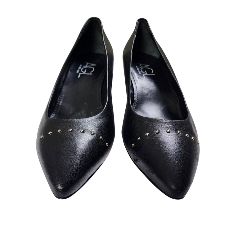 Attilio Giusti Leombruni Black Pointed Toe Mid Heel Pumps - Picture 3 of 12